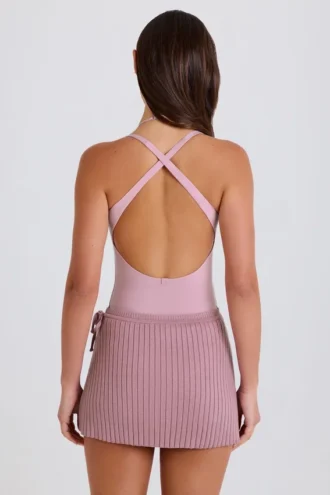 Skort aus geripptem Strick mit Bindeband in Mauve