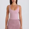 Skort aus geripptem Strick mit Bindeband in Mauve
