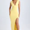 Sloane Modal-Maxikleid mit tiefem Ausschnitt und Schlitz am Oberschenkel in Lemon Sherbet Sloane Modal-Maxikleid mit tiefem Ausschnitt und Schlitz am Oberschenkel in Lemon Sherbet