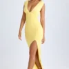 Sloane Modal-Maxikleid mit tiefem Ausschnitt und Schlitz am Oberschenkel in Lemon Sherbet Sloane Modal-Maxikleid mit tiefem Ausschnitt und Schlitz am Oberschenkel in Lemon Sherbet