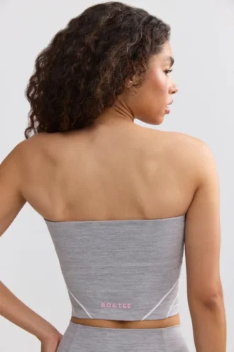 Soft Active Bandeau-Oberteil mit Kontrastbesatz in Meliertem Grau