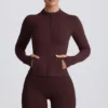 Soft Active Midlayer-Jacke mit Kapuze in Schokoladenbraun