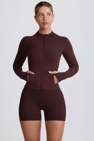 Soft Active Midlayer-Jacke mit Kapuze in Schokoladenbraun