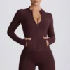 Soft Active Midlayer-Jacke mit Kapuze in Schokoladenbraun