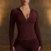 Soft Active Midlayer-Jacke mit Kapuze in Schokoladenbraun