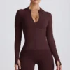 Soft Active Midlayer-Jacke mit Kapuze in Schokoladenbraun