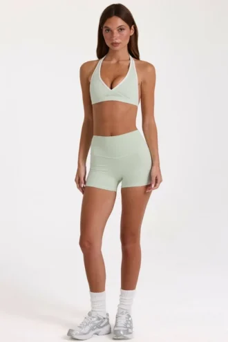 Soft Active Mini-Shorts in Sage-Melange