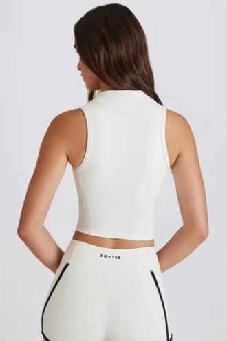 Soft Active Polo-Crop-Top in Elfenbein