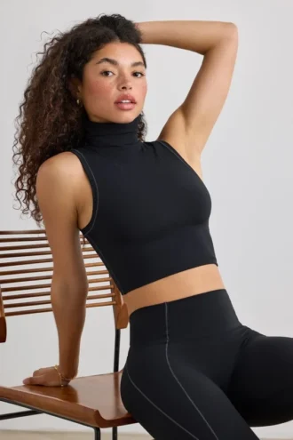 Soft Active Rollkragen-Tanktop in Schwarz