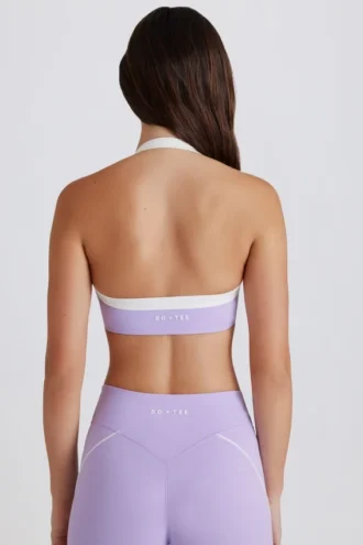 Soft Active Sport-BH mit gedrehter Vorderseite und Neckholder in Lila