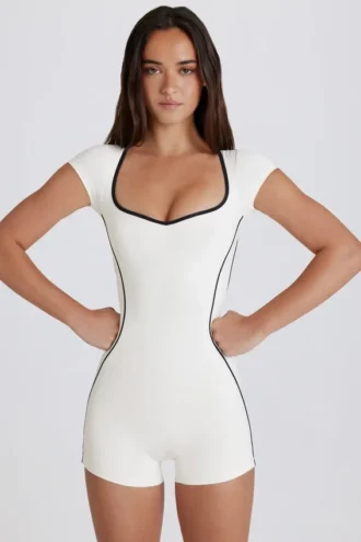 Soft Active Unitard mit offenem Rücken in Elfenbein
