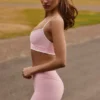Soft Active Wrapover Contrast Mini-Shorts in Powder Pink