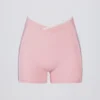 Soft Active Wrapover Contrast Mini-Shorts in Powder Pink