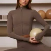 Soft Active Zip-Up Cropped Jacket in Cocoa Soft Active Zip-Up Cropped Jacket in Cocoa