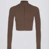 Soft Active Zip-Up Cropped Jacket in Cocoa Soft Active Zip-Up Cropped Jacket in Cocoa