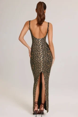 Soreia Modal-Maxikleid mit quadratischem Ausschnitt im Leopardenmuster