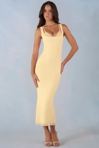 Sorelle Modal-Midaxi-Kleid mit Spitzenbesatz in Buttergelb