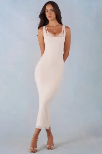 Sorelle Modal-Midaxi-Kleid mit Spitzenbesatz in Elfenbein