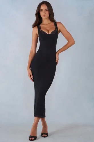 Sorelle Modal-Midaxi-Kleid mit Spitzenbesatz in Schwarz