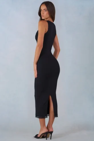 Sorelle Modal-Midaxi-Kleid mit Spitzenbesatz in Schwarz