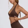 Sport-BH aus gebürstetem Jersey mit V-Ausschnitt in Pecan-Melange Sport-BH aus gebürstetem Jersey mit V-Ausschnitt in Pecan-Melange
