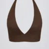 Sport-BH aus gebürstetem Jersey mit V-Ausschnitt in Pecan-Melange Sport-BH aus gebürstetem Jersey mit V-Ausschnitt in Pecan-Melange