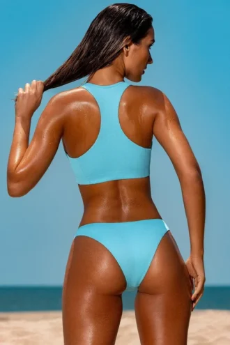 Sporty Swim Bademode-Oberteil mit Reißverschluss in Türkis