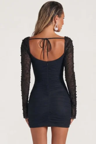 St Germain verziertes Langarm-Minikleid in Schwarz