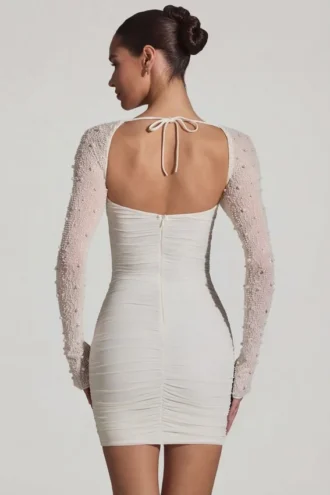 St Germain verziertes langärmeliges Minikleid in Weiß