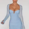 St Germain verziertes Minikleid mit langen Ärmeln in Blau