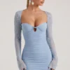 St Germain verziertes Minikleid mit langen Ärmeln in Blau