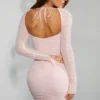 St Germain verziertes Minikleid mit langen Ärmeln in Blush