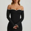Stasia Modal-Minikleid mit schulterfreiem Ausschnitt und A-Linien-Schnitt in Schwarz Stasia Modal-Minikleid mit schulterfreiem Ausschnitt und A-Linien-Schnitt in Schwarz