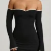 Stasia Modal-Minikleid mit schulterfreiem Ausschnitt und A-Linien-Schnitt in Schwarz Stasia Modal-Minikleid mit schulterfreiem Ausschnitt und A-Linien-Schnitt in Schwarz