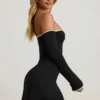 Stasia Modal-Minikleid mit schulterfreiem Ausschnitt und A-Linien-Schnitt in Schwarz Stasia Modal-Minikleid mit schulterfreiem Ausschnitt und A-Linien-Schnitt in Schwarz