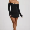Stasia Modal-Minikleid mit schulterfreiem Ausschnitt und A-Linien-Schnitt in Schwarz Stasia Modal-Minikleid mit schulterfreiem Ausschnitt und A-Linien-Schnitt in Schwarz