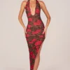 Storie Midaxi-Kleid mit Neckholder und geschlitztem Saum in rosa Leopardenmuster Storie Midaxi-Kleid mit Neckholder und geschlitztem Saum in rosa Leopardenmuster