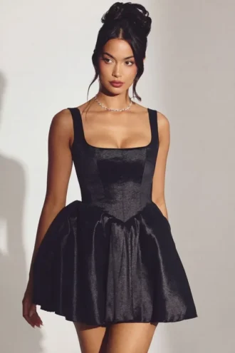Sueno Minikleid aus gewebtem Taft in Tiefschwarz