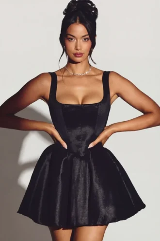 Sueno Minikleid aus gewebtem Taft in Tiefschwarz