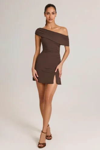 Suhana Modal Asymmetrisches A-Linien-Minikleid in Schokoladenbraun