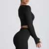 Super Sculpt nahtloses langärmeliges Crop-Top in Schwarz Super Sculpt nahtloses langärmeliges Crop-Top in Schwarz