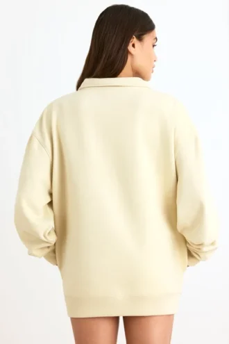 Sweatshirt mit Viertelreißverschluss in Bone