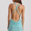 Sylune Minikleid mit verziertem Rollkragen und rückenfreiem Ausschnitt in Aquablau Sylune Minikleid mit verziertem Rollkragen und rückenfreiem Ausschnitt in Aquablau
