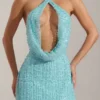 Sylune Minikleid mit verziertem Rollkragen und rückenfreiem Ausschnitt in Aquablau Sylune Minikleid mit verziertem Rollkragen und rückenfreiem Ausschnitt in Aquablau