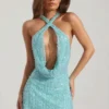 Sylune Minikleid mit verziertem Rollkragen und rückenfreiem Ausschnitt in Aquablau Sylune Minikleid mit verziertem Rollkragen und rückenfreiem Ausschnitt in Aquablau