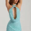 Sylune Minikleid mit verziertem Rollkragen und rückenfreiem Ausschnitt in Aquablau Sylune Minikleid mit verziertem Rollkragen und rückenfreiem Ausschnitt in Aquablau