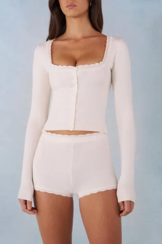 Tahlia Strick-Cardigan mit langen Ärmeln in Elfenbein