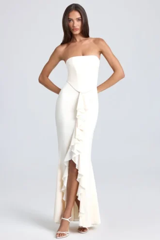 Tallullah Bandeau-Korsettkleid mit Rüschenbesatz in Elfenbein