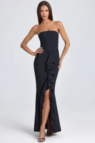Tallullah Bandeau-Korsettkleid mit Rüschenbesatz in Schwarz