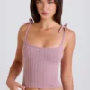Tanktop aus geripptem Strick mit Bindeband in Mauve Tanktop aus geripptem Strick mit Bindeband in Mauve